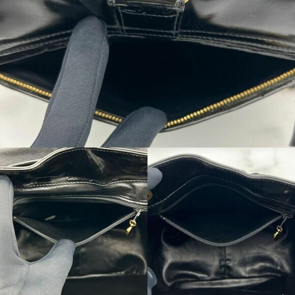 Authentic CHANEL CC Vintage Backpack Bag Patent Leather Black Turnlock Chain - Picture 7 of 10